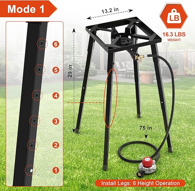 Nelyrho Propane Outdoor Stove, High Pressure Single Propane Burner, 153,000 BTU, Adjustable Height, 0-30 PSI, Heavy-Duty Cast Iron for Outdoor Cooking, Camping, Turkey Frying & Brewing