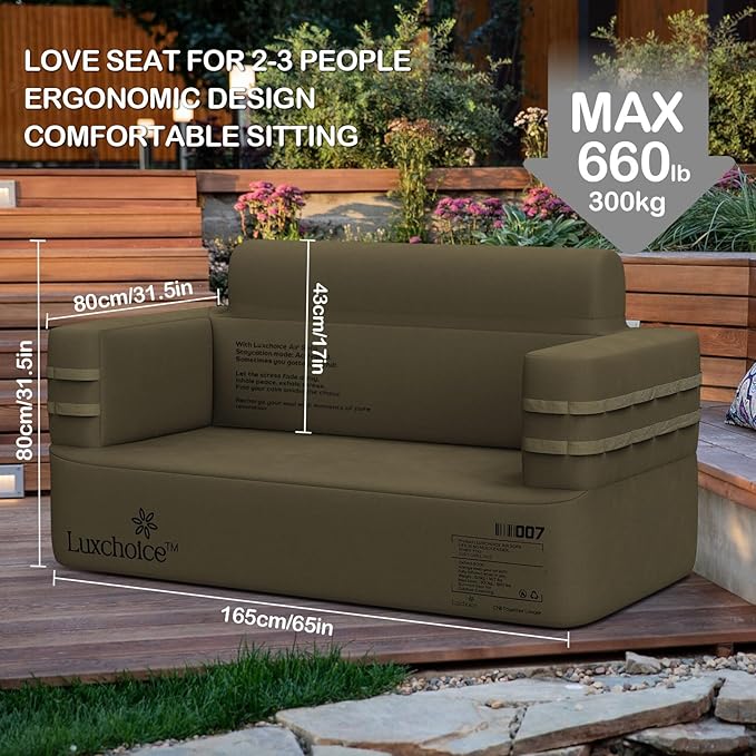 Inflatable Couch Multifunctional Durable Inflatable Sofa with Built in Pump Inflatable Furniture Portable Blow Up Couch for Camping Backyard Outdoor Glamping Inflatable Chair Movie Loveseat | Auto Cordless Pump, Easy inflation, Puncture Resistant, Port...