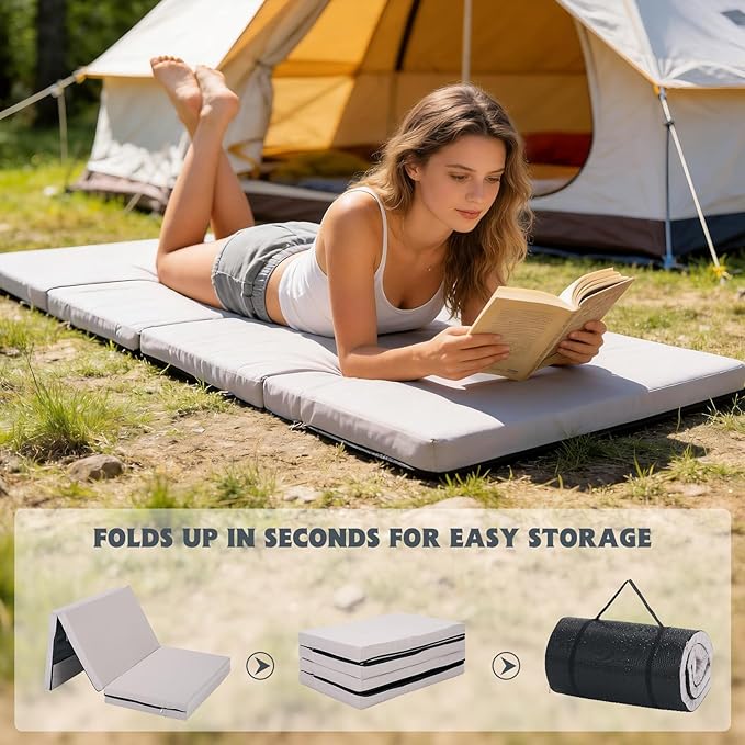 Slsy Camping Cot with 2" Memory Foam Mattress, Upgraded Padded Folding Cot Bed with Carry Bag, Portable Sleeping Cot for Camping, Travel, Beach & Hiking