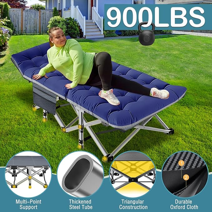 NAIZEA Oversized XXL Folding Camping Cot for Adults, Heavy Duty Outdoor Bed with Carry Bag, Portable Sleeping Bed for Outdoor Travel Camp Beach Vacation