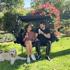 Double Camping Chair with Canopy Shade Folding Double Beach Chair with Adjustable Canopy Heavy Duty Loveseat Camping Chair with Two Cup Holders and Carry Bag for Outside, Beach Fishing Sports