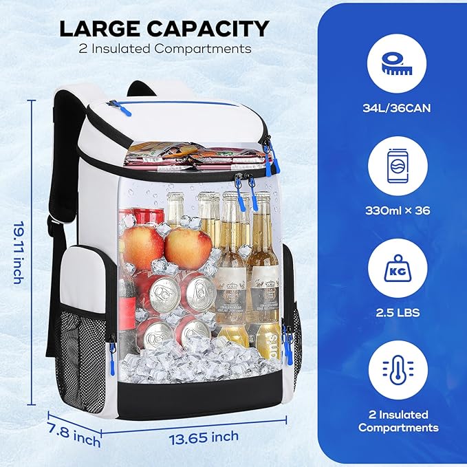 Maelstrom Backpack Cooler,36 Can Cooler Backpack,Soft Cooler Bag Insulated Leakproof,Lightweight Ice Chest Backpack,Travel Cooler Lunch Backpack for Camping,Hiking,Beach