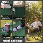 Oversized Folding Camping Chairs - 450 LBS Support Heavy Duty Camp Chair with Padded Cushion, Portable Outside Chairs with Carry Bag，Cooler, Cup Holder for Outdoor, Lawn, Sports - Green