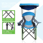 ALPHA CAMP Heavy Duty Canopy Camping Chair, 350 lbs Capacity Oversized Folding Chair with Adjustable Sunshade, Portable Sunshade Chair with Cup Holder for Beach, Fishing, Outdoor