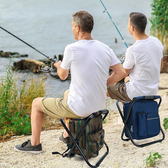Portable Backpack Stool Cooler Chair for Adults, Folding Large 3 in 1 Multifunction Insulated Camping Seat Backpack Cooler Chair Heavy Duty 350lbs for Fishing Hunting, Camouflage