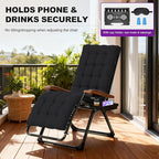 PURPLE LEAF Extra Wide Outdoor Reclining Chair Patio Zero Gravity Chaise Lounge Folding Chair with Removable Cushion Adjustable Headrest for Lawn Camping Beach Pool Black