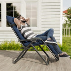 UDPATIO Oversized Zero Gravity Chair Set of 2, 33In XXL Patio Reclining Chair with Cushion, Outdoor Folding Recliner with Pillows|Cup Holder|Foot Rest|Padded Headrest, Navy Blue, Support 500LB