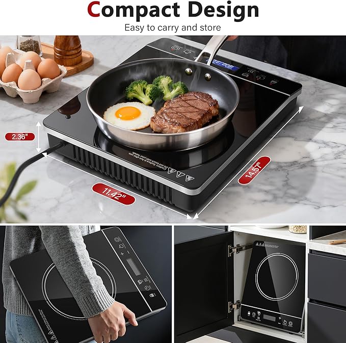 Portable Induction Cooktop Burner, 1800W Induction Hot Plate with LCD Touch, 20 Cooking Modes & 3-Hour Timer, Child Safety Lock & Auto Shutoff, ETL Certified Electric Stove for Home, Dorm, RV