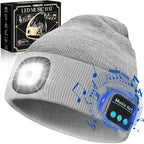 VIBELITE Bluetooth Beanie Hat with Light, Gifts for Men, USB Rechargeable LED Headlamp with Wireless Headphones, Birthday Gifts for Men, Dad, Him, Teen Boys, Husband, Women, Boyfriend, Grey