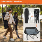 Double Camping Chair for Adults - Heavy Duty 700LB Oversized Padded Camping Loveseat, 2 Person Folding Outdoor Chair with Cup Holders for Lawn, Backyard (Grey)