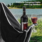 Double Camping Chairs,Oversized Foldable Camping Chairs with Cup Holders Heavy Duty Loveseat Couch for Adults Suitable for Indoor Outdoor Beach Support 600 lbs（Black/White）