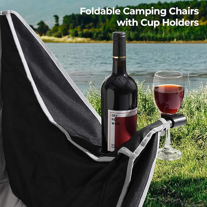 Double Camping Chairs,Oversized Foldable Camping Chairs with Cup Holders Heavy Duty Loveseat Couch for Adults Suitable for Indoor Outdoor Beach Support 600 lbs（Black/White）