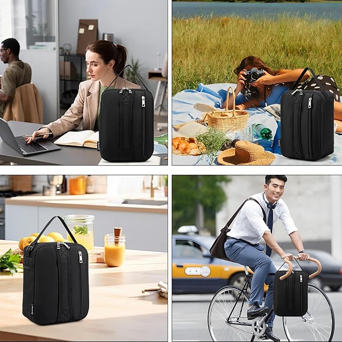 BEIMILY Small Insulated Lunch Bag,Lunch Box for Men Women Adults,Portable Refrigerated Lunch Box,Soft Insulated Tote Bag for Office Work Picnic with Comfort Handle and Removable Hand Strap (Black)