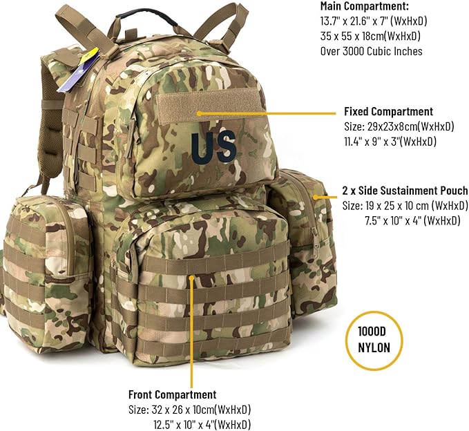 Akmax MOLLE II Medium Rucksack Military Tactical Backpack with Detachable Side Pouches & Upgraded Frame for Enhanced Comfort