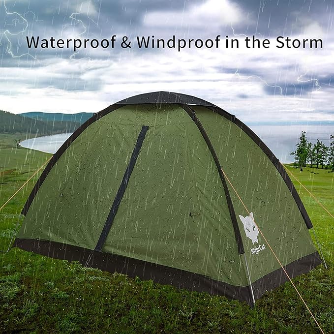 Night Cat Backpacking Tent with Inflatable Double Sleeping Pad Double Sleeping Bag for 2 Persons Camping Combo Set