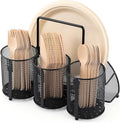 Metal Utensil Caddy Silverware Holder, Paper Plate Holder Cutlery Container,Plate Organizer Flatware Storage Basket Party Camping Picnic Buffet RV BBQ Farmhouse Kitchen Countertop