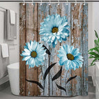 RV Camper Shower Curtain Rustic Farmhouse Floral Shower Curtains for Travel Trailer Bathroom Blue Daisy Flower Decor Fabric Camping Bath Accessories Set with Hooks 47 x 64 Inch