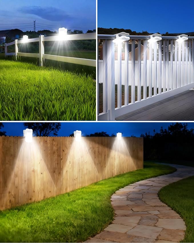 Clip on Solar Lights for Fence, 3 Modes Solar Motion Lights Outdoor Waterproof, 60LEDs 500LM Portable Security Light for Fence, Deck, Garage, Camping, USB Charging, 6 White