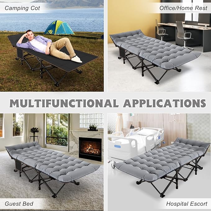 ABORON Camping Cot for Adult 28" Extra Wide, Heavy-Duty 1200D Oxford Cot for Sleeping, Portable Folding Camp Bed with Mat & Carry Bag