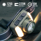 Coast FL97R Voice-Controlled 1200 Lumen Rechargeable LED Headlamp with Pure Beam® Spot & Flood, ARC Lighting, Red & Green Color Modes, Glide Focus™ Radial Arm Dial and USB-C Charge Port, Grey