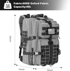 MOLLE Assault Backpack, Tactical Backpack Military Army Camping Rucksack, 3-Day Pack Trip w/USA Flag Patch, D-Rings Grey and Black