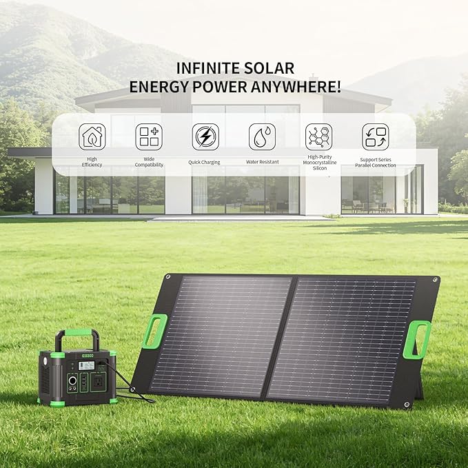 100W Portable Solar Panel for Power Station Generator, 20V Foldable Solar Cell Solar Charger with High-Efficiency Battery Charger for Outdoor Camping Van RV Trip