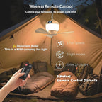 Camping Fan with Light & Remote, Portable Ceiling Fan for Tents, Canopy, Beach, RV, Car, Camper & Outdoor, Wireless Rechargeable Hanging Pop Up Tent Fans - 3 Speed Breeze & Timer