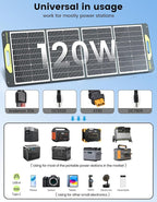Greenmagic 120 Watt Portable Solar Panel, Foldable 120W Solar Panel Charger 19V for Power Station Outdoor Camping RV Home IP67 Waterproof with an Adjustable Kickstand Case High 23% Efficiency