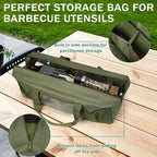 Grill Tool Storage Bag, Large Grill Utensil Storage Caddy with Pockets, BBQ Tools Storage Bag for Outdoor Camping (Green)