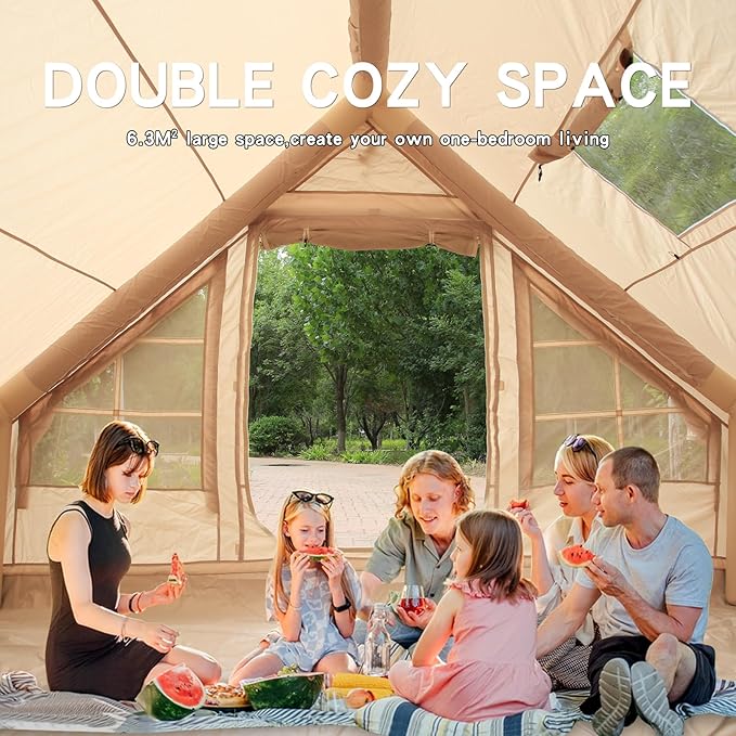 Inflatable Tent for Camping,4/6 Person Blow Up Air Glamping Room Tent House with Stove