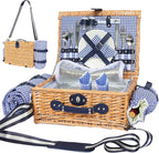 Picnic Basket for 2 with Blanket, Willow Picnic Basket Set with Shoulder Strap&Wine Pouch, Large Willow Hamper with Insulated Cooler for Outdoor, Camping, Beach, Couples, Wedding Gift
