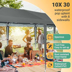 COBIZI 10x30 Pop Up Canopy Tent with 8 Sidewalls Party Tents Waterproof UPF 50+ Commercial Instant Outdoor Events Tent for Parties Markets Backyard, Ropes, Sandbags（10 x 30 ft Gray