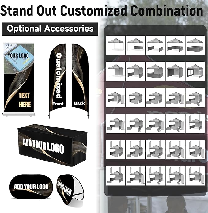 Custom Canopy Tent 10x10 with Logo, Personalized Pop Up Vendor Tent Business Tents for Trade Show Marketing Events | Nano Fabric Water Repellent Heavy Duty (Customized Canopy Confiquration)