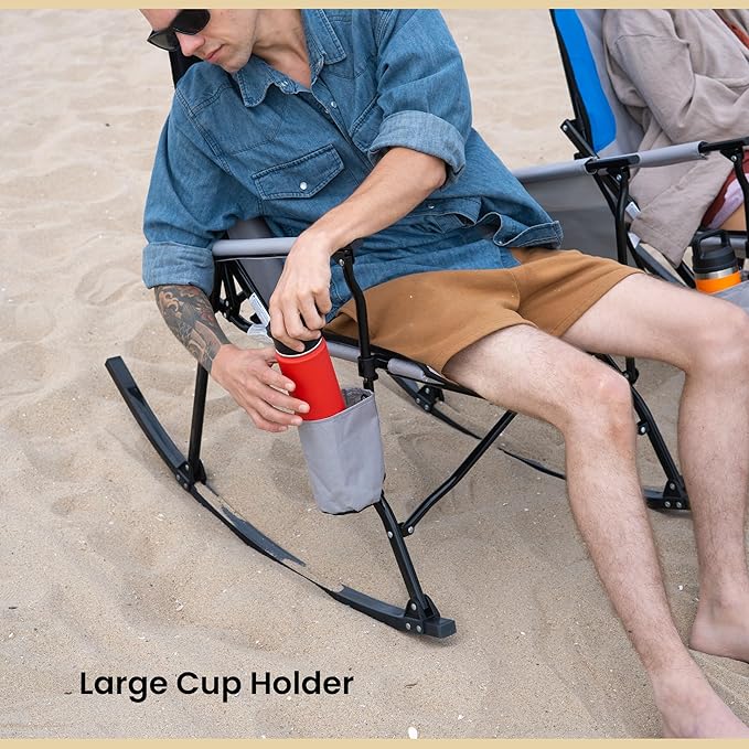 ARROWHEAD OUTDOOR Foldable Rocking Camp Chair with Large Cup Holder, Side Pocket, Space-Saving Folding, Enhanced Swinging Rocker for Camping, Fishing, Patio