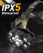 Rechargeable Headlamp Flashlight, Super Bright Head Lamp, 12 Modes Motion Sensor Head Light, Waterproof Head Lamps for Hunting Camping Hiking, Digital Screen Headlamps for Adults