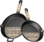 Bakken Cast Iron Skillet Set, 10" & 12" Pre-Seasoned Frying Pans with Even Heat Retention, Versatile for Stove, Oven, Grill & Campfire, Easy-Grip Handles, Hand Wash Only, 4.41 lbs & 6.61 lbs