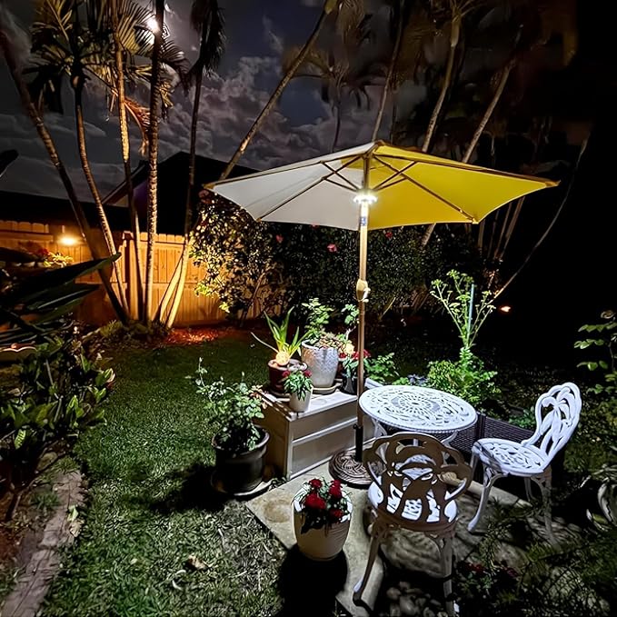 Patio Umbrella Light 3 Brightness Modes Cordless,with 24+4 Cool White LEDs-4 * AA Battery Operated Umbrella Lights,Fits 1.15"-2" Umbrella Poles,for Patio Umbrellas,Camping Tents and Indoor Use