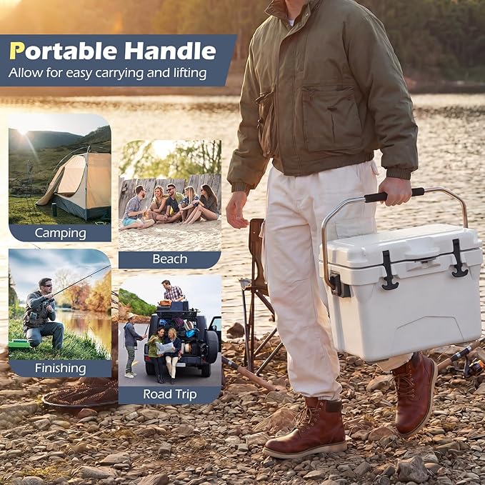 Goplus Hard Cooler, Insulated Ice Chest w/Portable Handles, Cup Holders, Ruler, Bottle Opener, 6 Day Ice Retention for Drink, Beverage, Camping, Fishing, Beach