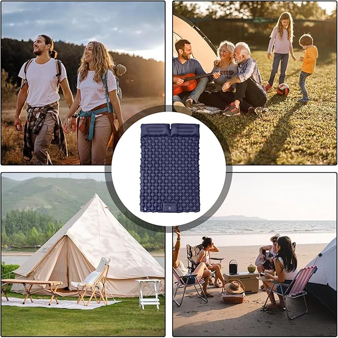 Inflatable Travel Mat with Built-in Pillow - Double Sleeping Pad, Compact Lightweight Gear for Camping Hiking Trekking Tent Backpacking Outdoor Adventures Rest Comfort Air Cushion