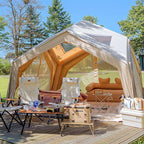 Coody Inflatable Canvas Camping Tents with Stove Jack – Premium Air Beam Family Glamping Tent, Breathable Cotton Canvas, Fast Setup Air Tent with Pump