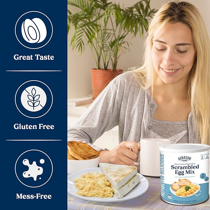 Augason Farms Pasteurized Scrambled Egg Mix Can – Emergency Food Supply, Dehydrated scrambled egg for Baking & Camping - Gluten Free Survival Food with Long Shelf Life - 57 Servings