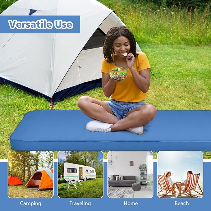 Giantex 4 Inch Self Inflating Camping Mat, Blue, Waterproof & Durable TPU Material, Portable & Lightweight Design