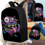 3 In 1 Funny Purple Monster Backpack for School Boys Lightweight Boys Bookbag Age 8-10 17 Inch Large Capacity Teens School Bag and Lunch Kit for Back to School Travel Hiking Rucksack