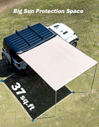JOYTUTUS Vehicle Awning 4.6'x6.6' Roof Rack Pull-Out Sun Shade UV50+, Weatherproof 4x4 Side Awning for Camping, Car Sunshade with Adjustable Hardware, Quick Set-up, SUV/Truck/Van/Jeep