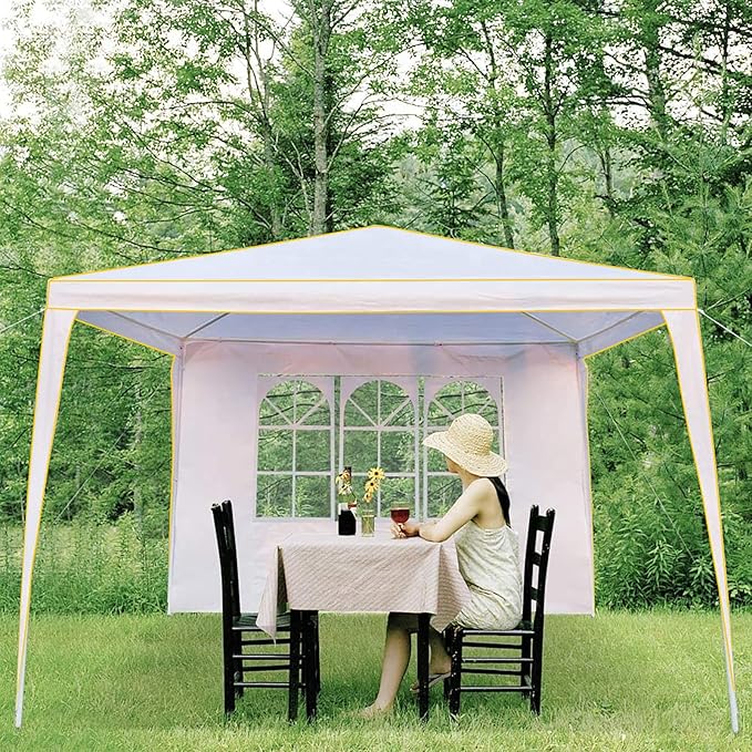 COBIZI 10x10 Pop up Canopy, Canopy Tent 10x10 Gazebos, Ez up for Parties Beach Camping Party Event Shelter Sun Shade with 4 Sidewalls & Carry Bag 4 Stakes & Ropes & Sandbags, White