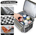 LOKASS Lunch Box for Women-16L-Insulated Lunch Bag Women, Expandable Double-layer Leakproof Cooler Bag with Upgrade Adjustable Shoulder Strap Ideal for Work/Travel/Picnics（Black&White Check）