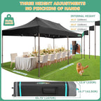 COBIZI 10x20 Pop Up Heavy Duty Canopy with Upgrated Hexagonal Legs, Easy up Tent for Party, Wedding and Commercial Event, Outdoor Canopy with Roller Bag, Sand Bags, Waterproof & UPF50+ (Black)