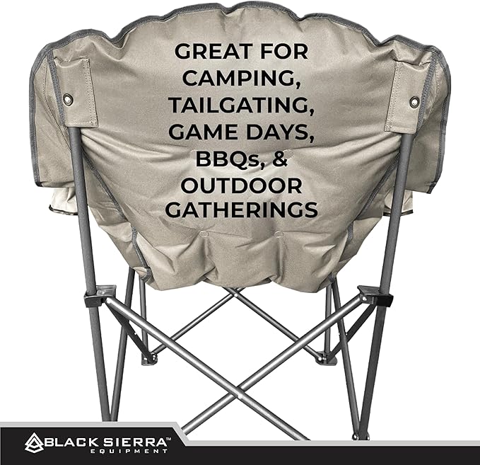 Black Sierra Oversized Camping Chair for Adults – 400 lb Heavy Duty Folding Chair with Cup Holders & Carry Bag