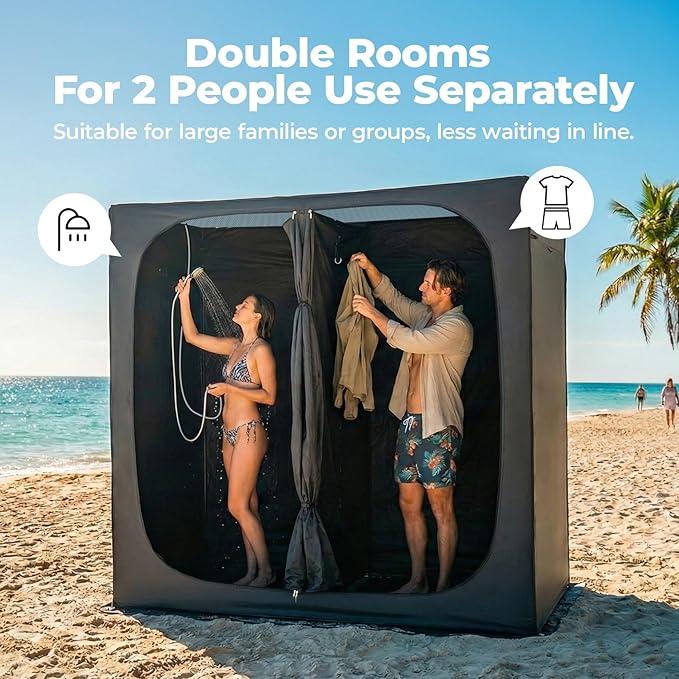 EighteenTek® Shower Tent Camping, 2-Room Portable Changing Room, Outdoor Shower Enclosure, Pop Up Privacy Tent Shelter with Floor & Doors, Waterproof & Lightweight, Camping Toilet Bathroom