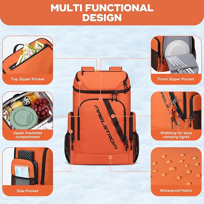 Maelstrom Backpack Cooler,36 Can Cooler Backpack,Soft Cooler Bag Insulated Leakproof,Lightweight Ice Chest Backpack,Travel Cooler Lunch Backpack for Camping,Hiking,Beach